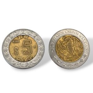 MEXICO 5 New Pesos Bimetallic Coin From 2000 Aztec Calendar KM#605